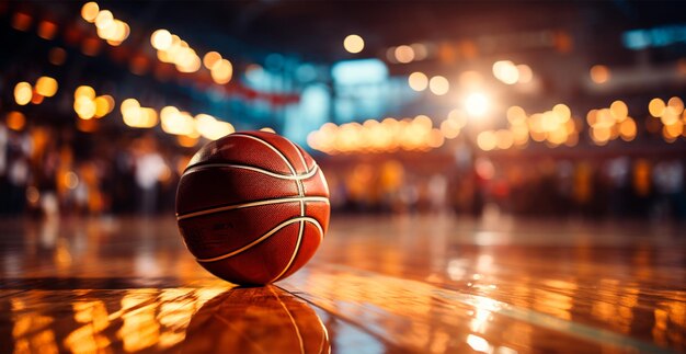 Pallacanestro su un'arena da basket, arena sportiva, nuovo parquet sportivo Immagine generata dall'intelligenza artificiale