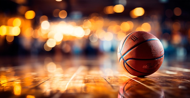 Pallacanestro su un'arena da basket, arena sportiva, nuovo parquet sportivo Immagine generata dall'intelligenza artificiale