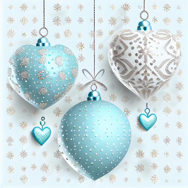Palle appese decorate con fiocco di neve dell'albero del cuore