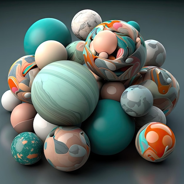 Palle di marmo colore quarzo sfera bombe da bagno astratta illustrazione AI generativa