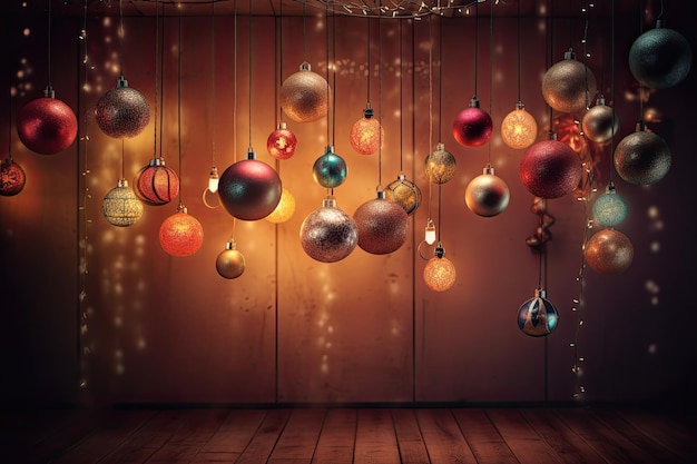 Palle di Natale dai toni caldi perfette per l'uso in vivaci sfondi di palcoscenici colori festivi IA generativa