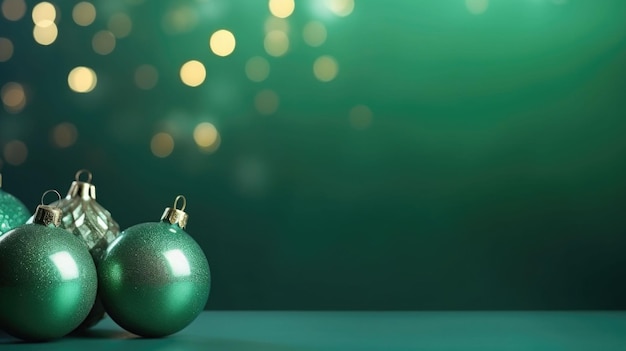 Palle di Natale di colore verde su sfondo verde sfocato Concetto di Natale AI generato