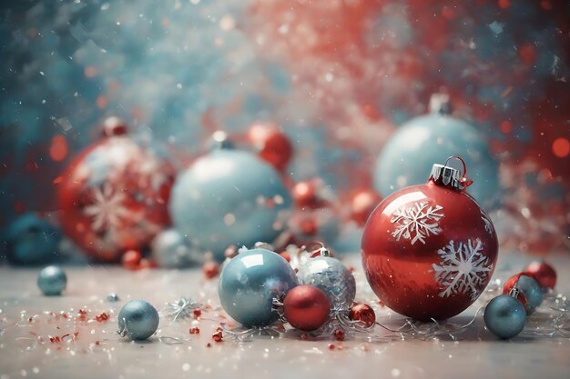 Palle di Natale e fiocchi di neve su uno sfondo astratto