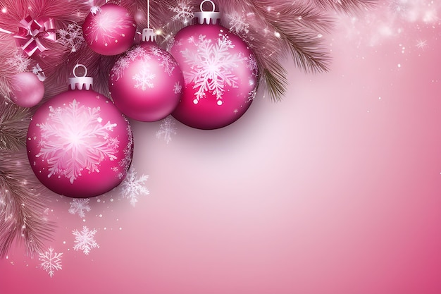 Palle di Natale rosa su una stringa su uno sfondo pastello rosa chiaro sfondo di Natale Vista dall'alto Copia foto spaziale creata utilizzando la piattaforma Playground AI