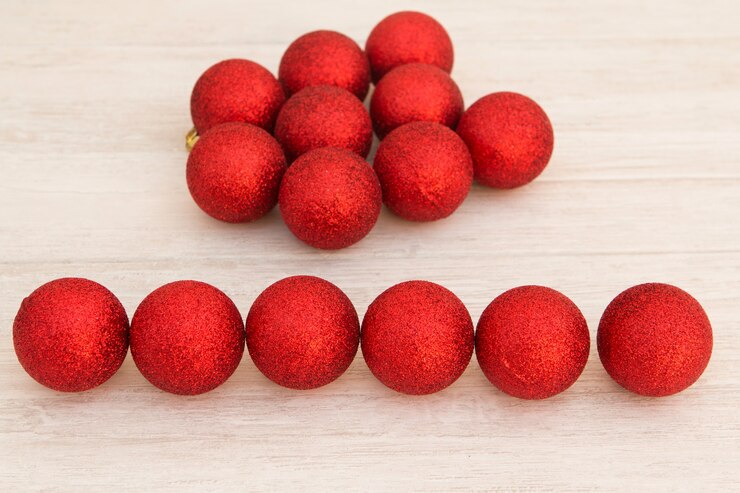 Foto palle di natale rosse con glitter