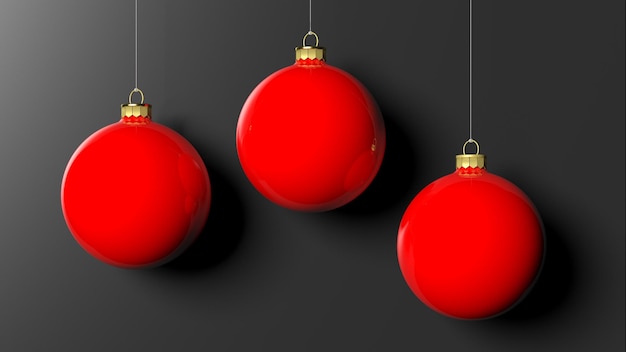 Palle di Natale rosse isolate su sfondo nero