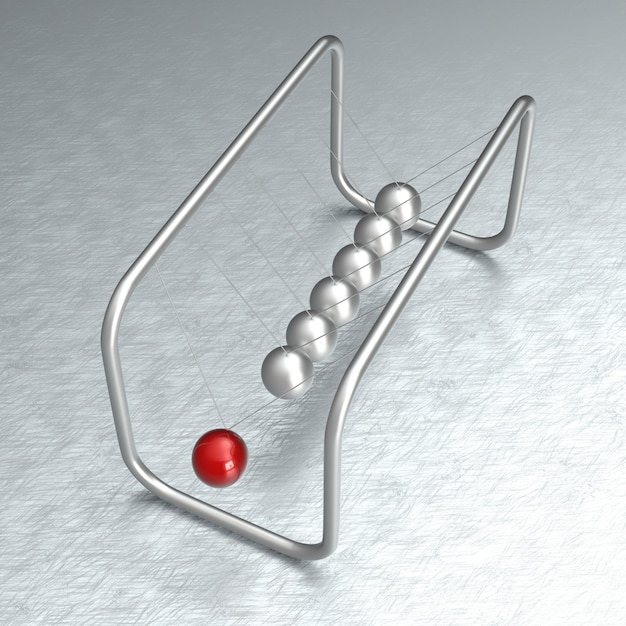 Palle in equilibrio La culla di Newton. Rendering 3D