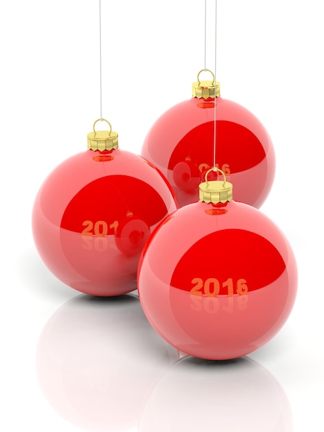 Palle rosse di Natale 2016 isolate su sfondo bianco