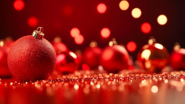 Palle rosse di natale su uno sfondo sfocato ai generativa