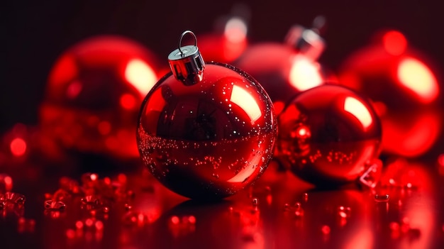 Palle rosse di natale su uno sfondo sfocato ai generativa