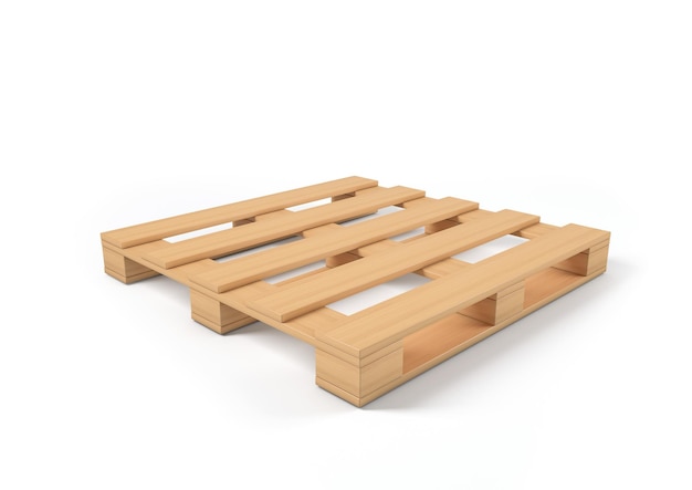 Pallet di legno isolato su sfondo bianco