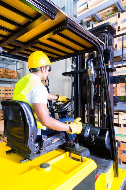 Pallet di sollevamento asiatico del camionista del carrello elevatore nello stoccaggio