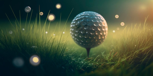 Pallina da golf sul campo verde con effetto bokeh illustrazione