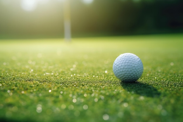 Pallina da golf sul campo verde nel golf club da vicino Ai generativa