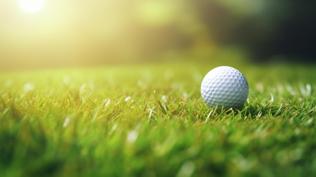 Pallina da golf sul tee con erba e sfondo sfocato verde