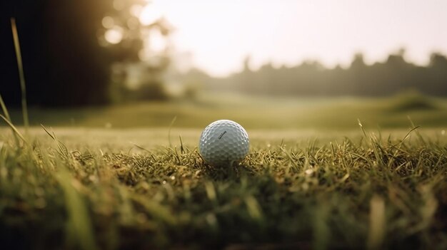 Pallina da golf sull'erba con la parola golf su di essa