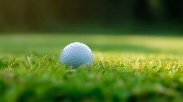 Pallina da golf sull'erba con uno sfondo verde