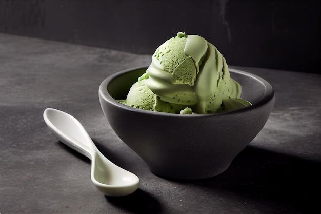 Pallina di gelato al tè verde matcha e caramello salato Generative Ai