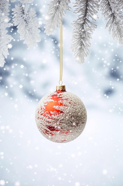 Pallina di Natale su sfondo invernale innevato Auguri di buon Natale e buone feste ai generativa
