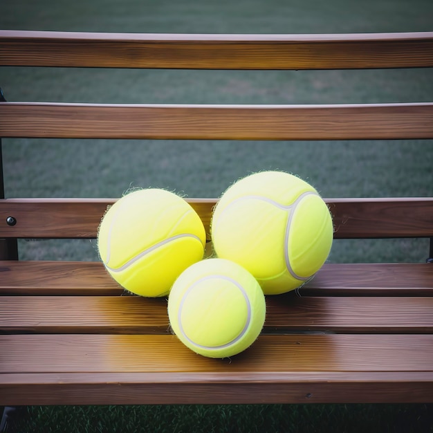 Palline da tennis e racchetta in panchina