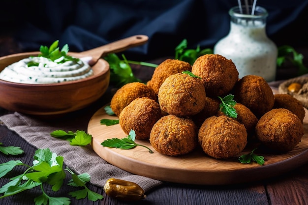 palline di falafel fritte su un tagliere di legno