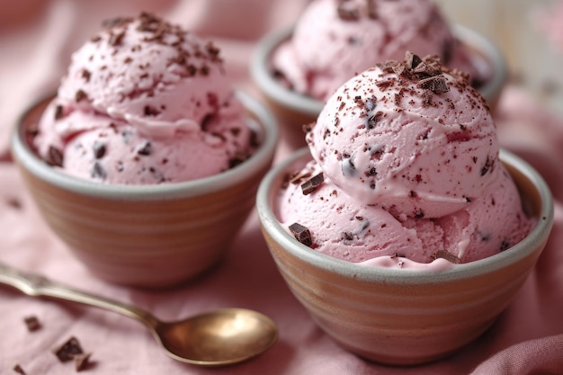 Palline di gelato rosa ricoperte di cioccolato al gusto Fragola