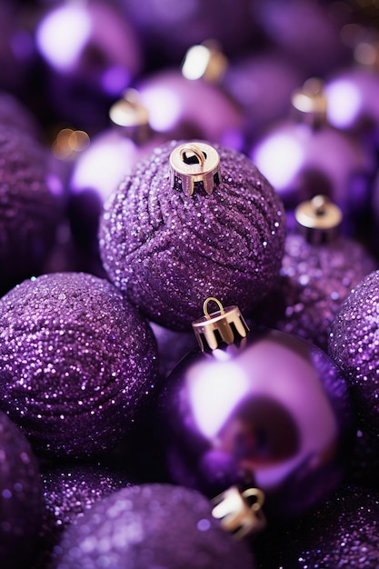 Palline di Natale viola da vicino Sfondo astratto decorazioni natalizie