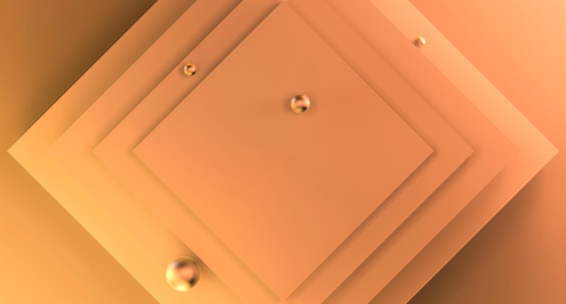 Palline dorate astratte su quadrati di forme geometriche arancioni Ispirazione creativa palloncini metallici concetto arancione Design a colori arancione Rendering 3D