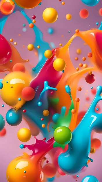 Palline multicolori in illustrazione digitale colorata spruzzata di vernice liquida