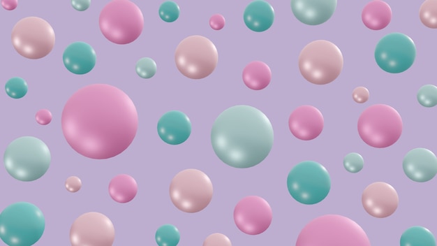 palline pastello che galleggiano nell'aria bolle colorate su sfondo viola concetto festivo 3d