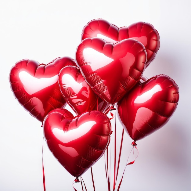 Palloncini a forma di cuore di colore rosso isolati su sfondo bianco