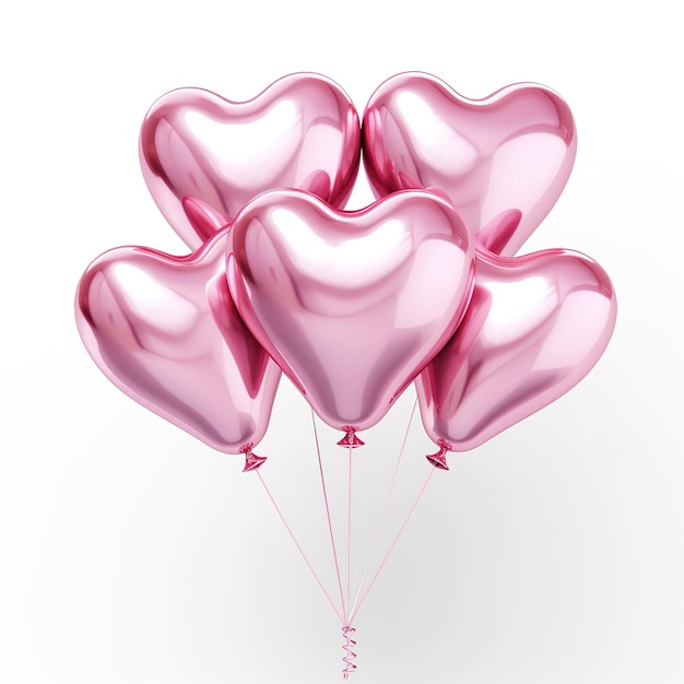 palloncini a forma di cuore in lamina lucida volante rosa isolati su sfondo bianco