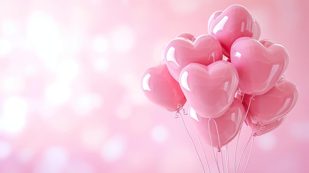 Palloncini a forma di cuore rosa su uno sfondo bokeh rosa