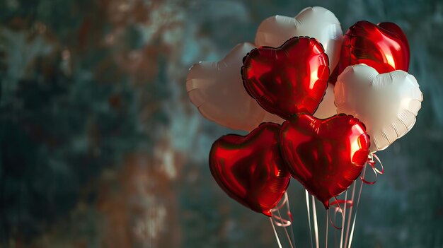 Palloncini a forma di cuore rosso su sfondo elegante concetto di San Valentino