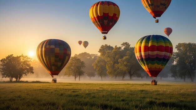 Palloncini ad aria calda che si alzano all'alba