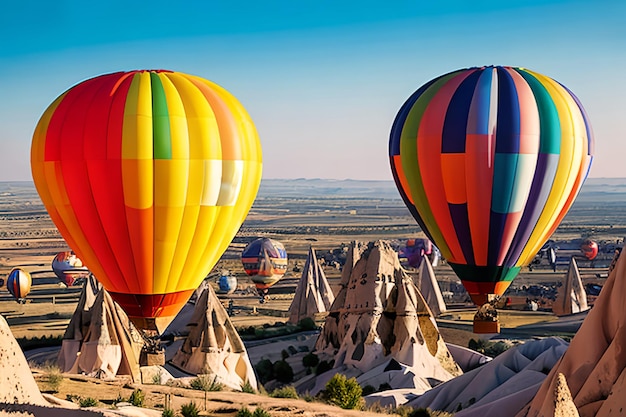 Palloncini ad aria calda colorati prima del lancio nel parco nazionale di Goreme, in Cappadocia, in Turchia