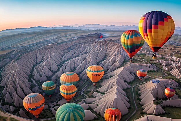 Palloncini ad aria calda colorati prima del lancio nel parco nazionale di Goreme, in Cappadocia, in Turchia