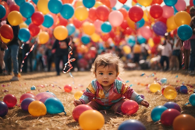 Palloncini colorati attorno al bambino
