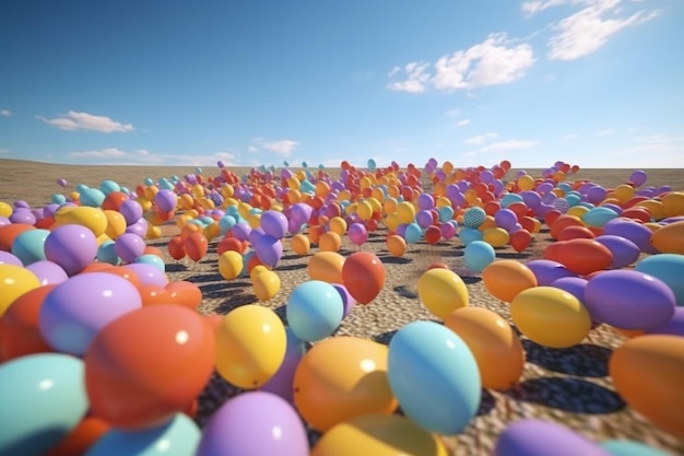 Palloncini colorati che volano nel cielo blu