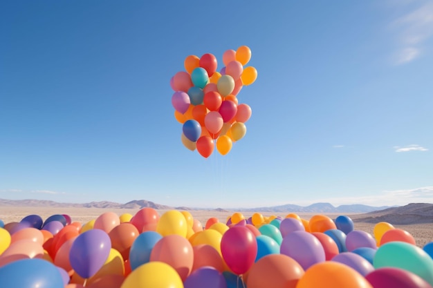 Palloncini colorati che volano nel cielo blu