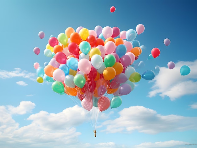 Palloncini colorati che volano nel cielo blu