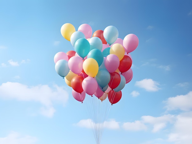 Palloncini colorati che volano nel cielo blu