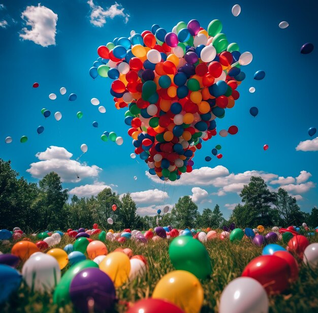 Palloncini colorati contro un cielo blu brillante