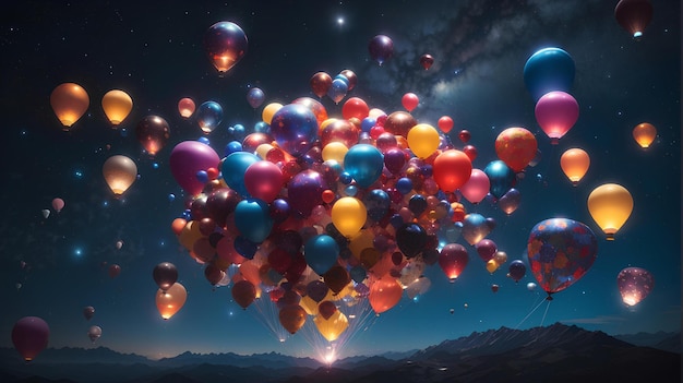 Palloncini colorati nel cielo notturno