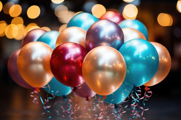 Palloncini colorati per feste di compleanno per sfondo Palloncini a elio con nastri per feste aziendali