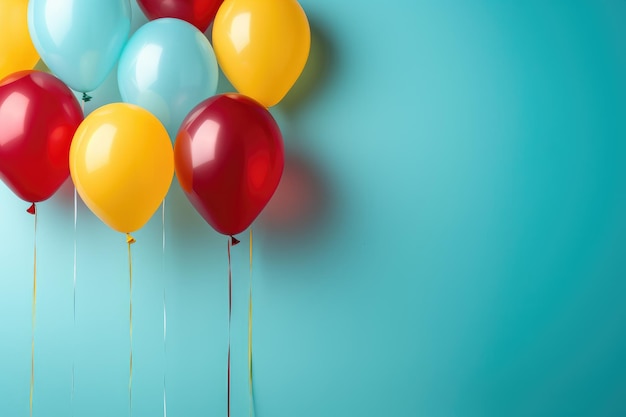 Palloncini colorati su sfondo blu buon compleanno