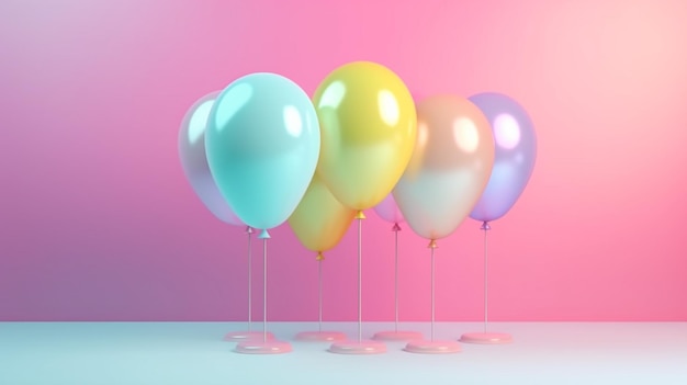 Palloncini con luci al neon su sfondo di colori pastello IA generativa