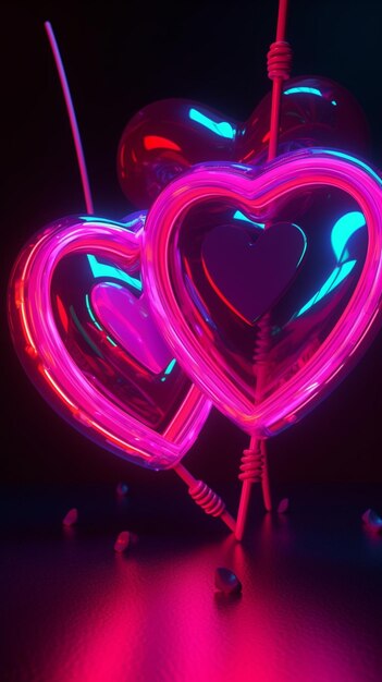 Palloncini cuore al neon nel buio