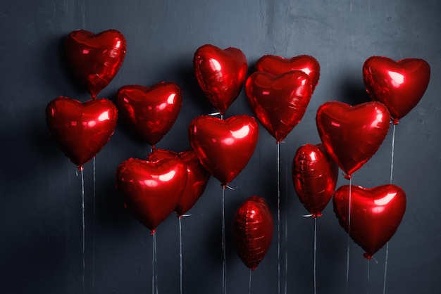 palloncini cuore rosso su sfondo scuro