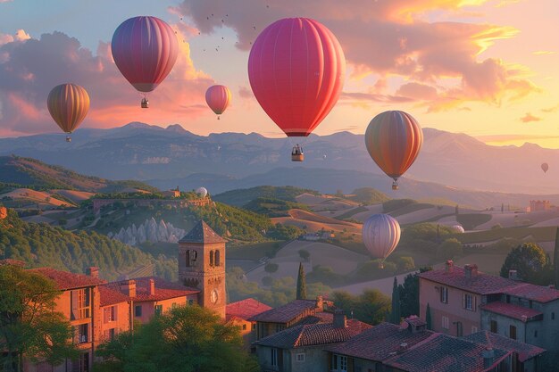 Palloncini d'aria calda colorati che galleggiano sopra un'immagine